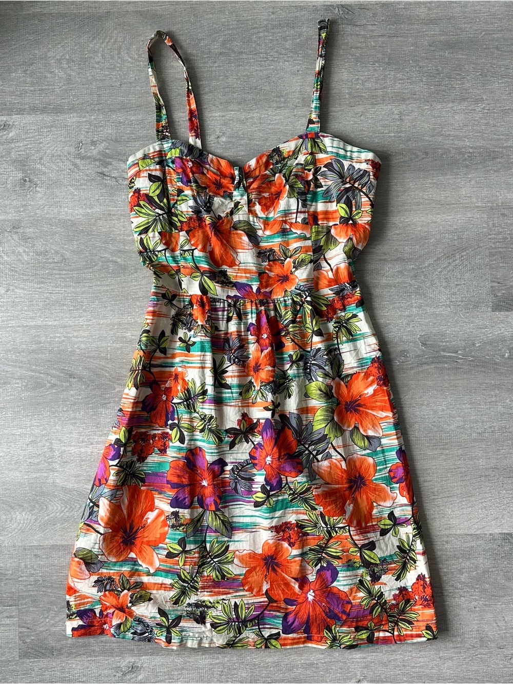 Ripe Floral Stripe Sundress with Orange & Purple Blooms Summer Vacation